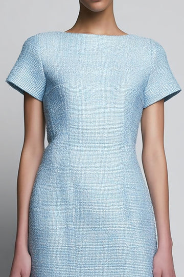 Knee-Length Sheath Bateau Sky Blue Work Dress